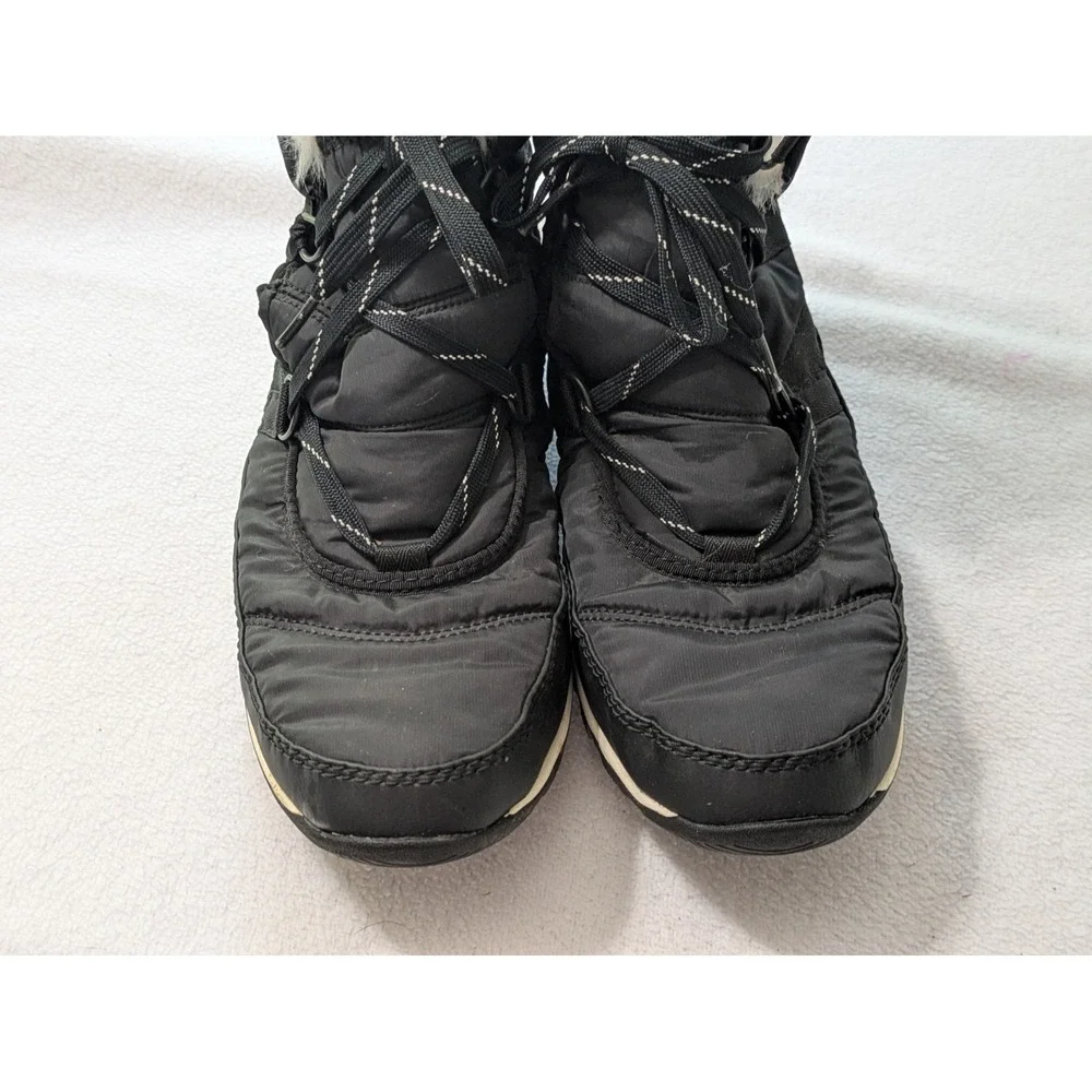 Sorel Winter Whitney Boot Fur 11 Black Nylon Quilted Lace Up Bootie Waterproof